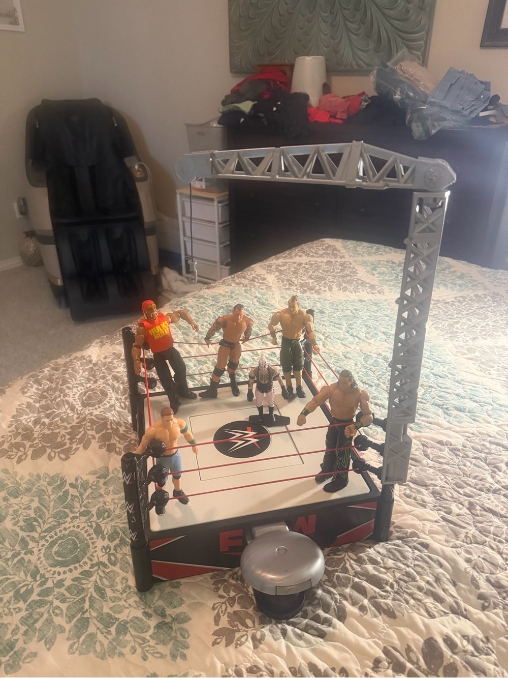 WWE Wrestling Ring Playset with Red Ropes and Silver Truss
